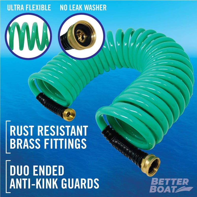 Better Boat 25FT Coiled Boat Hose, Expandable Coil Water Hose, Marine Grade 3/4 Inch Connectors, Perfect for RV Wash, Garden, and Marine Washdown, Self-Recoil Design, 25 Foot Length - Image 4